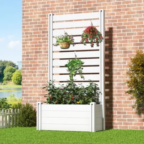 SpassWay PVC Black Rectangular Mobile Planters Planting Box Trellis for Climbing Plants image {6}
