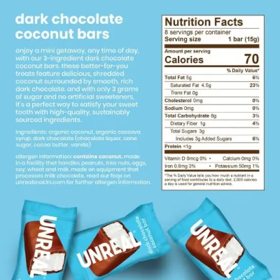 UNREAL Dark Chocolate Coconut Candy  Bars - 4.2oz image {4}