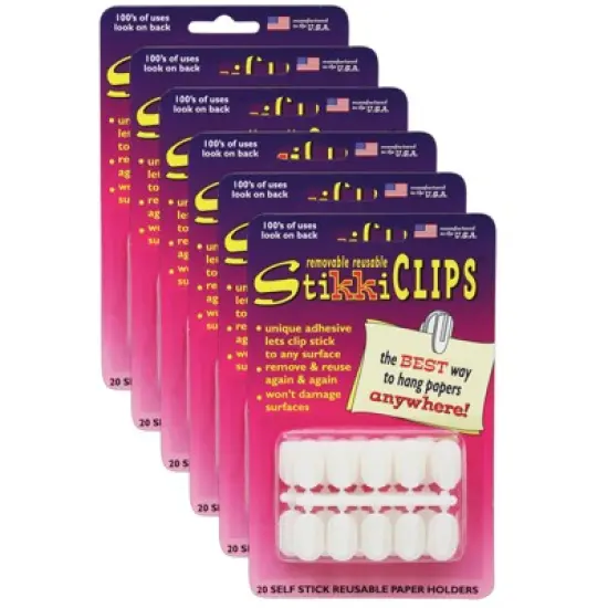 StikkiWorks StikkiCLIPS Adhesive Clips, White, 20 Per Pack, 6 Packs image {5}