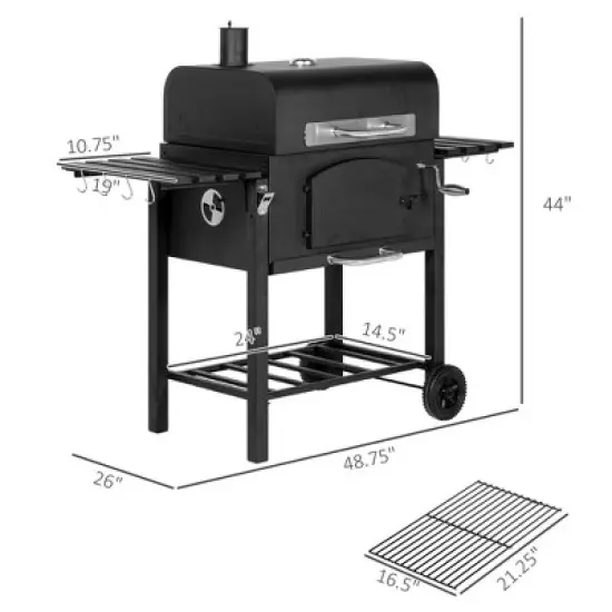 Kumasinova Charcoal Grill,BBQ with Adjustable Height,Portable Barbecue with Folding Shelves,Thermometer,Bottle Opener for Outdoor Camping & Picnic image {2}
