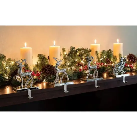BirdRock Home Reindeer and Santa Claus Stocking Holder Set for Mantle image {1}