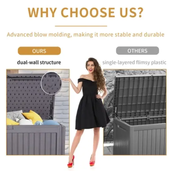 Gulches 100 Gallon Outdoor Deck Box Waterproof,Patio Storage Box ,Lockable Storage for Patio Furniture Cushion, Pool Accessories, Garden Tools ,Brown image {5}