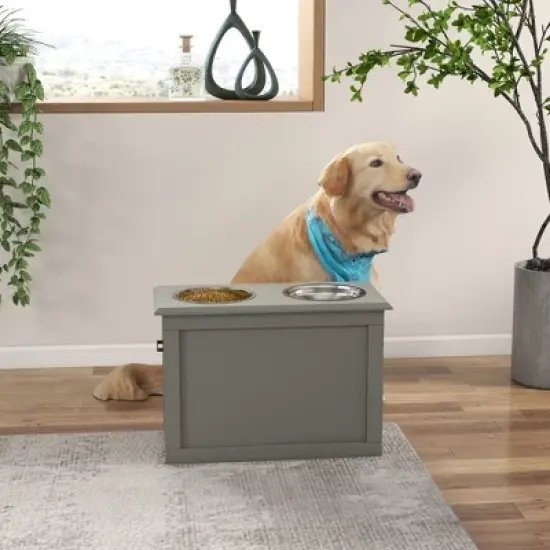 Gulches PawHut Raised Pet Feeding Station with Storage & Stainless Steel Bowls for Large Dogs - Gray image {3}
