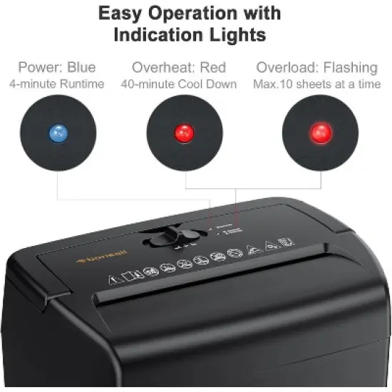 Bonsaii 10-Sheet Cross Cut Paper Shredder, 5.5 Gal Wastebasket with Transparent Window, P4 Security Level image {6}