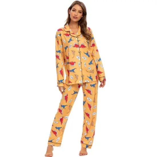 cheibear Womens Sleepwear Lounge Cute Print Nightwear with Pants Long Sleeve Pajama Set image {11}