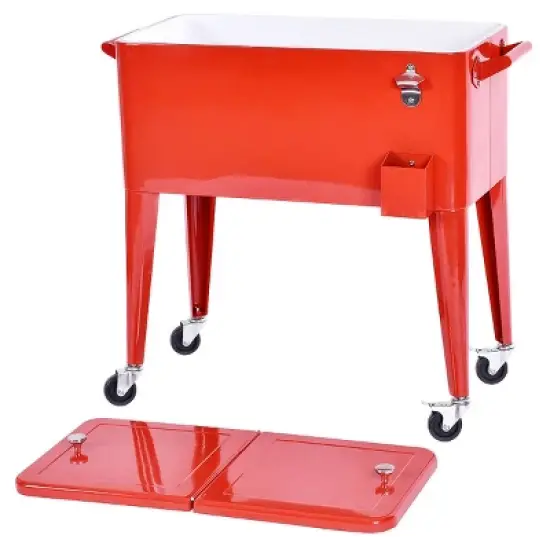 Costway Red Outdoor Patio 80 Quart Cooler Cart Ice Beer Beverage Chest Party Portable image {9}