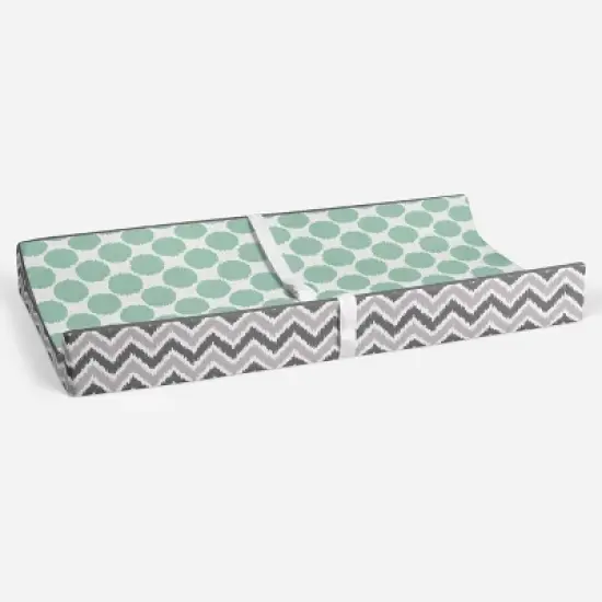 Bacati - Ikat Zigzag Mint Dots Muslin Changing Pad Cover image {3}