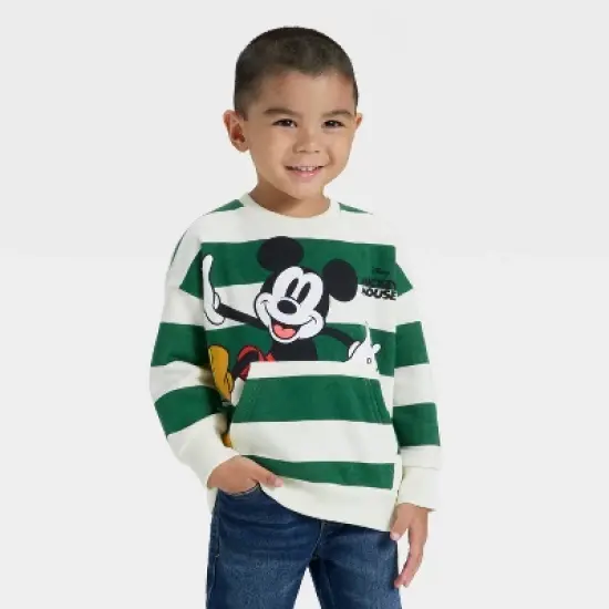 Toddler Boys' Disney Mickey Mouse Striped Fleece Pullover - Green image {4}