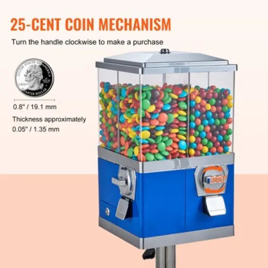 VEVOR Commercial Vending Machine, Four Compartment Rotatable Gumball and Candy Dispenser, Adjustable Height Coin Operated Candy Bank, Blue image {4}