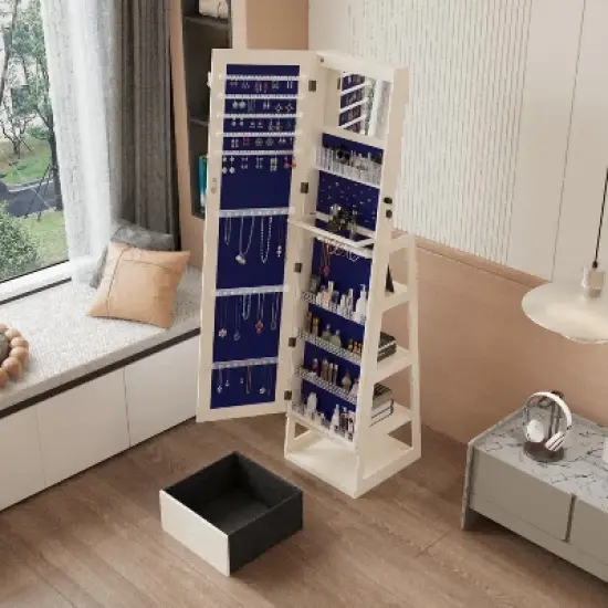 Dexmalle White 360&deg;Swivel Jewelry Cabinet with Full Length Mirror image {1}