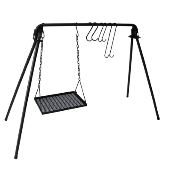NAYSAYE Grill Racks Swing Grill Campfire Cooking Table with Adjustable Height for Outdoors, Black, 58.66"*36.61"*38.58" image {5}
