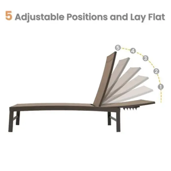 3pc Outdoor Five Position Adjustable Aluminum Curved Lounge Set Brown - Crestlive Products image {9}