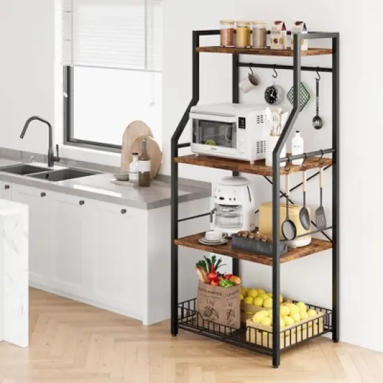 Kitchen Bakers Rack, Microwave Oven Stand with Large Wire Basket image {6}