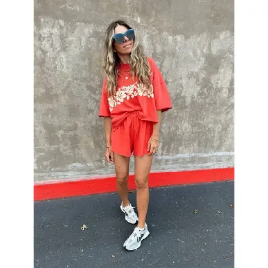 Women's Ascot + Hart Hawaii Short Sleeve Graphic Cropped T-Shirt - Red image {4}