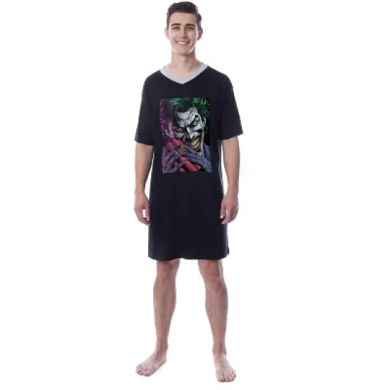 DC Comics Mens' The Joker Character Icon Nightgown Sleep Pajama Shirt image {2}