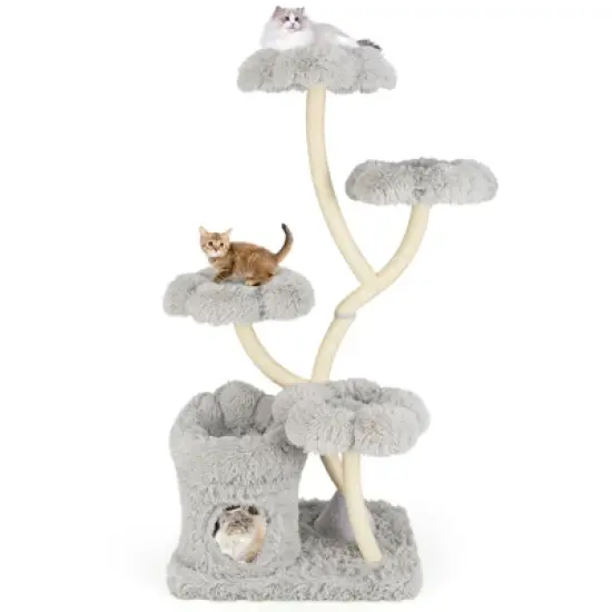 Tangkula Freestanding Cat Tower Tall Cat Tree w/ four Flower-shaped Platforms Cat Condo image {9}