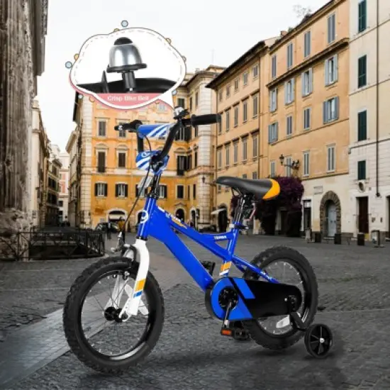 hykolity Kids Bike 14 inch Children Bicycle for Boys Girls Ages 3-5 Years Old Black Carbon Steel Frame with Adjustable Seat and Training Wheel Blue image {5}