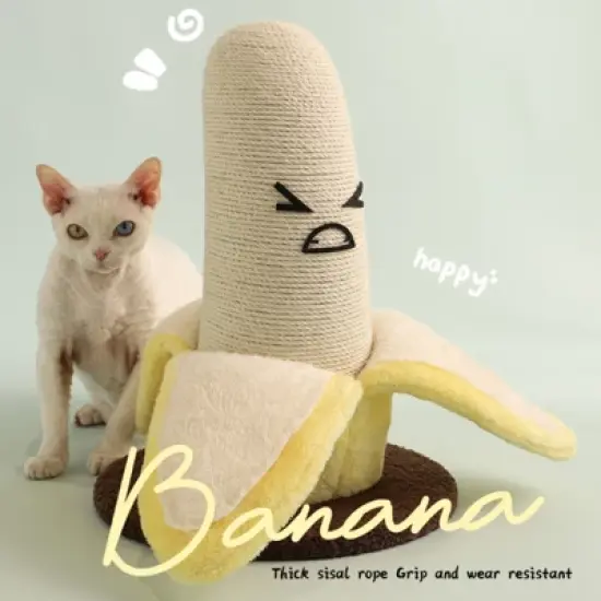 FairyLand&trade; Banana Cat Scratching Post &ndash; 17.3" Tall Funny Banana-Shaped Sisal Scratch Tower with Plush Base for Kittens & Indoor Cats image {9}
