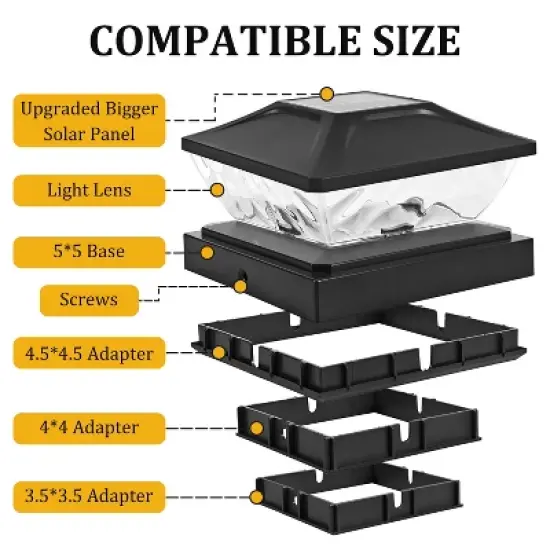 C Cattleya 3000K/5000K Black Solar LED Outdoor Post Cap Lights with Hammered Lens image {6}