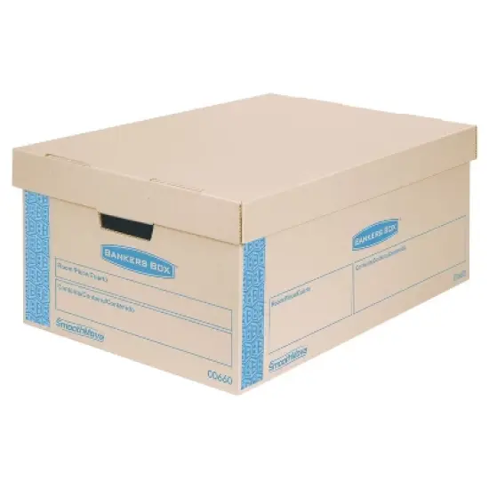 Bankers Box SmoothMove Prime Large Moving Boxes, Lift Lid, 24l x 15w x 10h, Kraft/Blue, 8/CT: Cardboard Packing Supplies image {2}