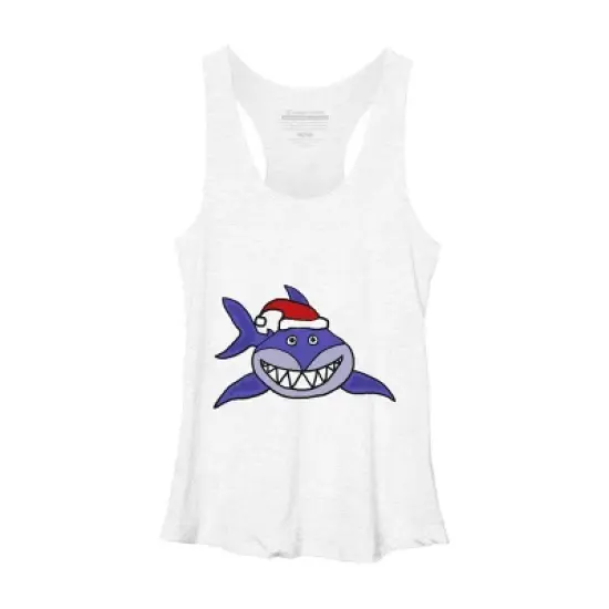 Women's Design By Humans Funny Christmas Shark in Santa Hat By SmileToday Racerback Tank Top image {5}