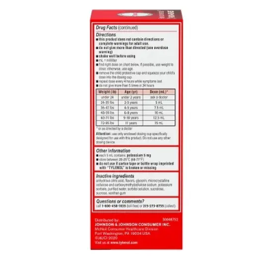 Children's Tylenol Dye-Free Pain + Fever Relief Liquid - Acetaminophen - Cherry - 4 fl oz image {10}