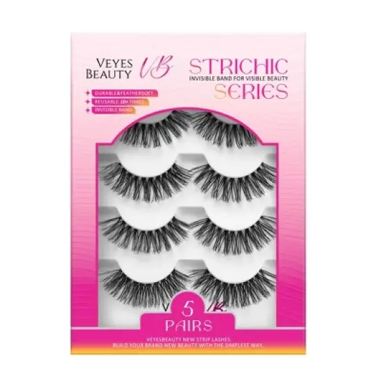 VEYES Wispy False Eyelashes Invisible Band Multipack Lightweight Comfortable Delicate Volume Wispy-Looking Reusable Cruelty-Free 5 Pairs Phoenix image {6}