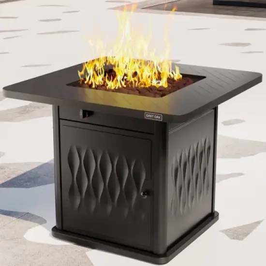 East Oak 32" Brazi Propane Square Outdoor Tabletop Fireplace Black: Iron Frame, Rust & Heat-Resistant image {3}