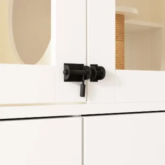FUFU&GAGA White Multifunctional Pet Furniture Cat Cabinet with Cat Climbing Shelf Design, Creating a Comfortable Paradise and Tidy Home for Cats image {10}