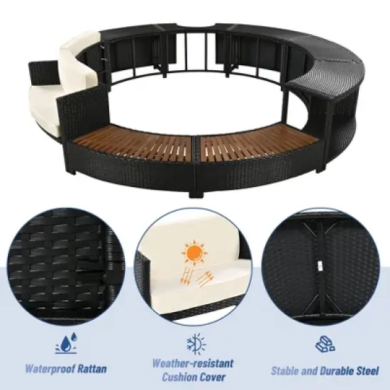 Outdoor Patio Rattan Spa Surround Frame Sofa Set with Storage Spaces, Bench and Cushions image {2}