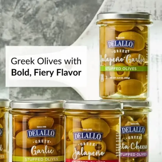 DeLallo Garlic & Jalape&ntilde;o Stuffed Olives, 5.8 oz Jar, (6 pack) image {1}