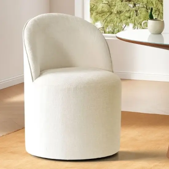 Rolling Barrel Dining Chair, Modern Armless Upholstered Accent Chair with Casters for Kitchen, Home Office, or Dining Room-Maison Boucle image {8}