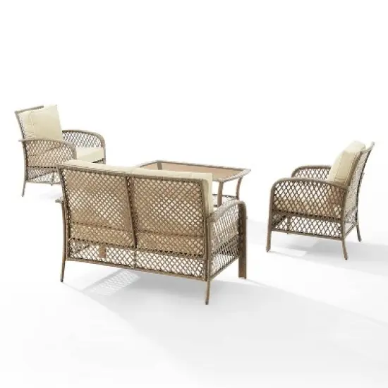 Tribeca 4pc Outdoor Wicker Conversation Set - Sand/Driftwood - Crosley image {8}