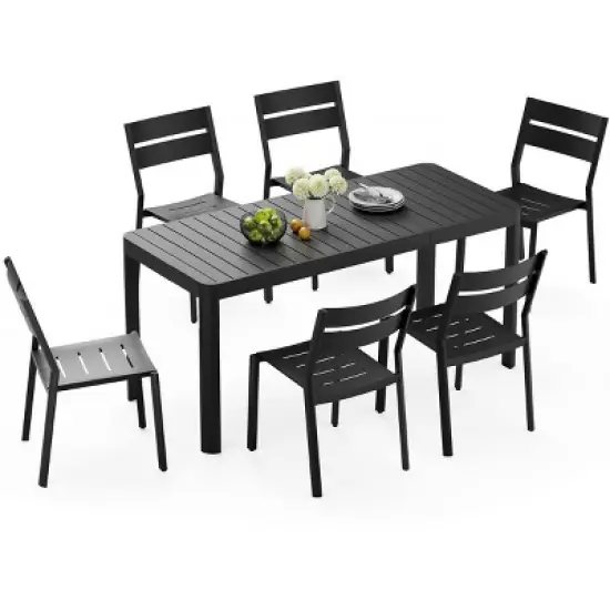 Crestlive Products 4-6 Person Aluminum Outdoor Dining Set Rectangular Expandable Dining Table with chairs Waterproof Rust-Proof All Weather image {9}