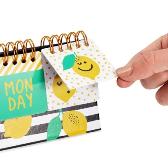 Paper Junkie Lemon Perpetual Flip Calendar for Office Desktop, Classroom Supplies, Desk Calendar with Day, Date, Month Display for Home Decor, 8x3.5" image {4}