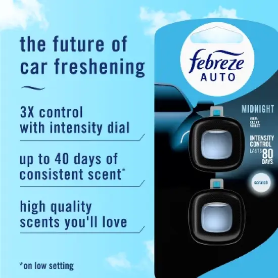 Febreze 2ct Car Auto Midnight: Vent Clips, Adjustable Scent, Phthalate-Free, Disposable, Oil-Based Freshener image {2}