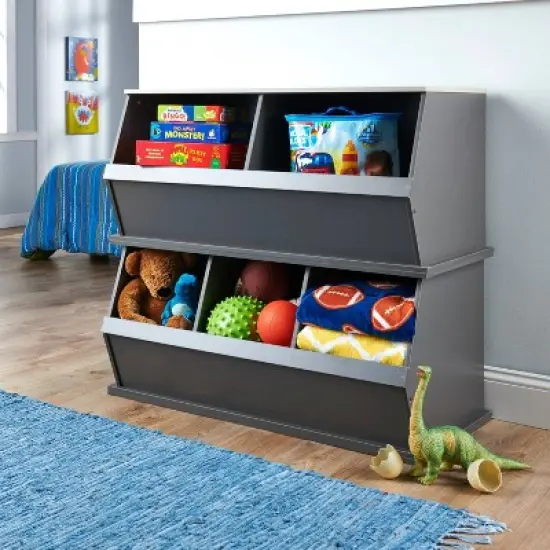 Badger Basket 3 Bin Stackable Storage Cubby Charcoal/Gray Woodgrain image {3}