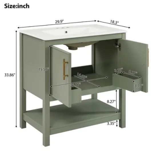 30" Bathroom Vanity with Ceramic Sink and Versatile Storage - Ideal for Small Bathrooms 4B - ModernLuxe image {2}