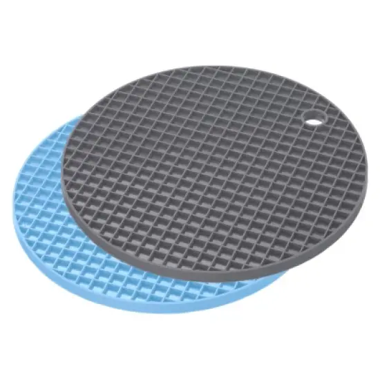 Unique Bargains Silicone Heat Resistant Non-Slip Flexible Trivet Mats Light Blue, Deep Gray 2 Pcs image {3}