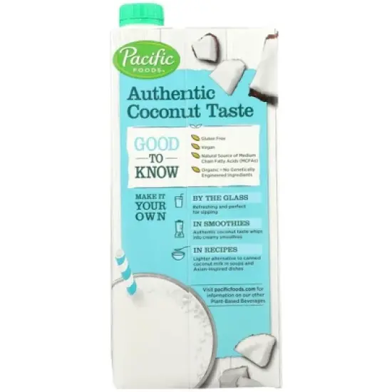 Pacific Foods Organic Original Unsweetened Coconut Plant-Based Beverage - Case of 12/32 oz image {1}