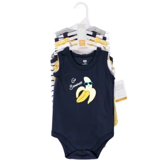 Hudson Baby Infant Boy Cotton Sleeveless Bodysuits, Go Bananas image {1}