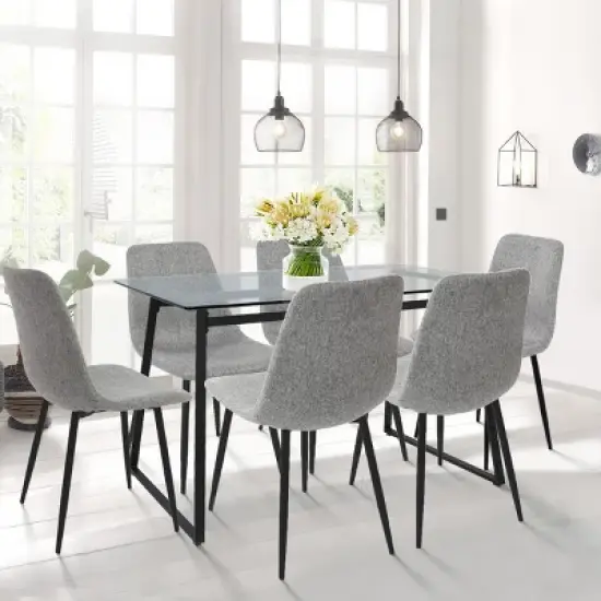 Mona+Bingo 7-Piece Black Rectangular Clear Tempered Transparent Glass Table with 6 Upholstered Side Chairs-Maison Boucle image {9}