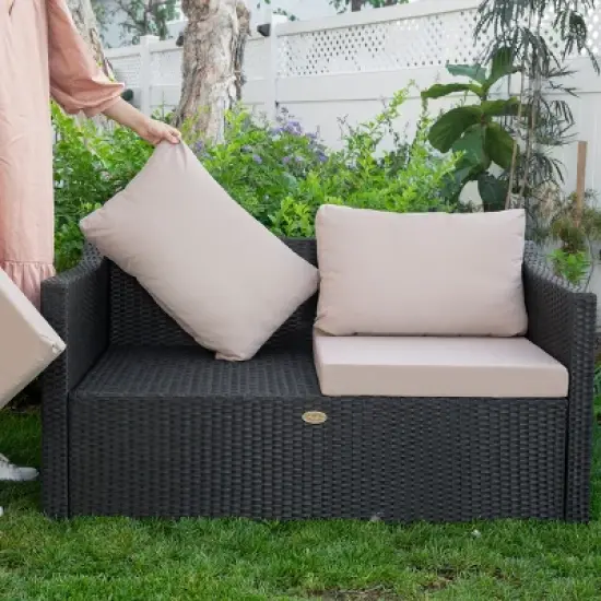 Barton 2 Person Madison Outdoor Patio Wicker Sofa Set Love Seat w/ Seat Cushion image {3}
