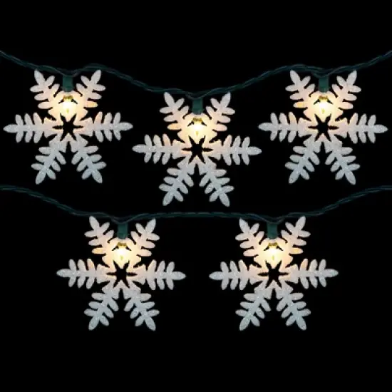 Northlight 10-Count White Glittered Snowflake Christmas Light Set, 6ft Green Wire image {2}