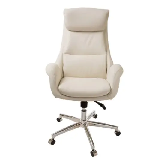Mid Century Modern Bonded Leather Gaslift Adjustable Swivel Office Chair Cream - Glitzhome image {5}