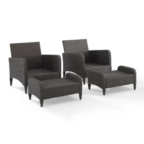 Kiawah 4pc Outdoor Wicker Conversation Set with 2 Arm Chairs & 2 Ottomans Blue - Crosley image {3}