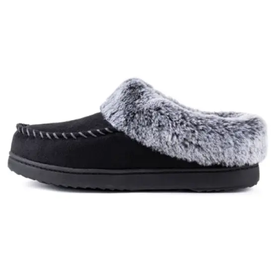 RockDove Women's Faux Fur Collar Moc Toe Slide Slipper image {1}