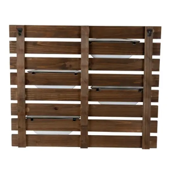 Rustic Slat Wood Wall Planter with Four Distressed White Enamel Pots - Foreside Home & Garden image {3}