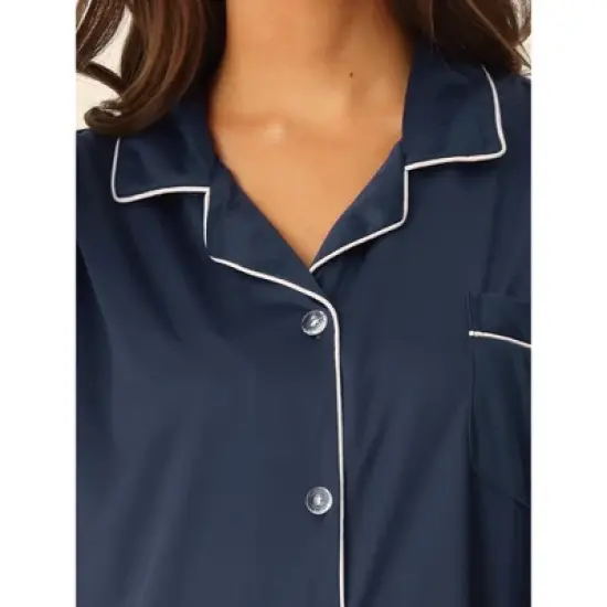 cheibear Womens Satin Button Down Long Sleeve Silky Boyfriend Nightshirt image {3}