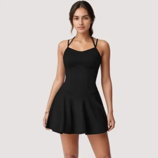 Anna-Kaci Active Women's Strappy Athletic Dress with Built-In Shorts and Side Pocket Supportive Fit Stretch Fabric image {5}